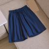 Women Casual Shorts Elastic Waist Drawstring Pockets Shorts Solid Color Wide Leg Loose Short Pants