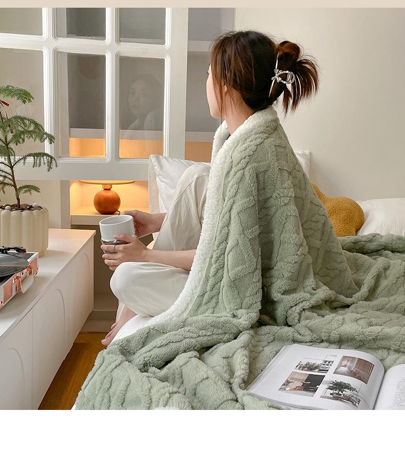 Толстое Теплое Одеяло из Тафты и Овечьей Шерсти, Однотонное, Простой Жаккардовый Дизайн, Многофункциональное Одеяло для Сна