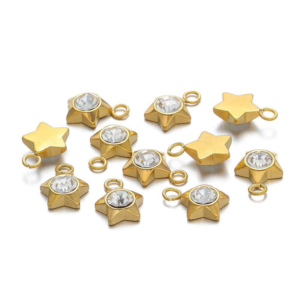 20pcs Stainless Steel Heart Zircon Charms Star Beads Jewelry Findings DIY Exquisite Necklace Bracelets Supplies Earrings Making