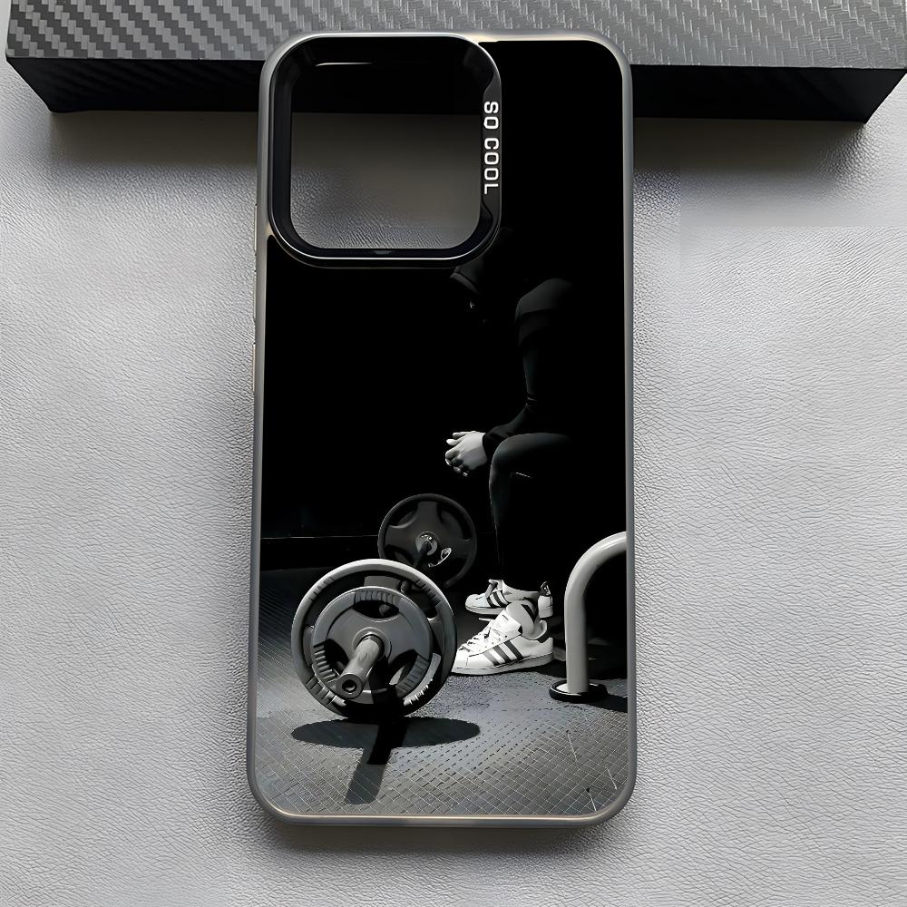 Крутой Чехол для Телефона Мужчина из Спортзала Для iPhone 16 15 14 13 12 11 Pro Max Серый Черный Матовый Лазерный Металлик Аврора Funda