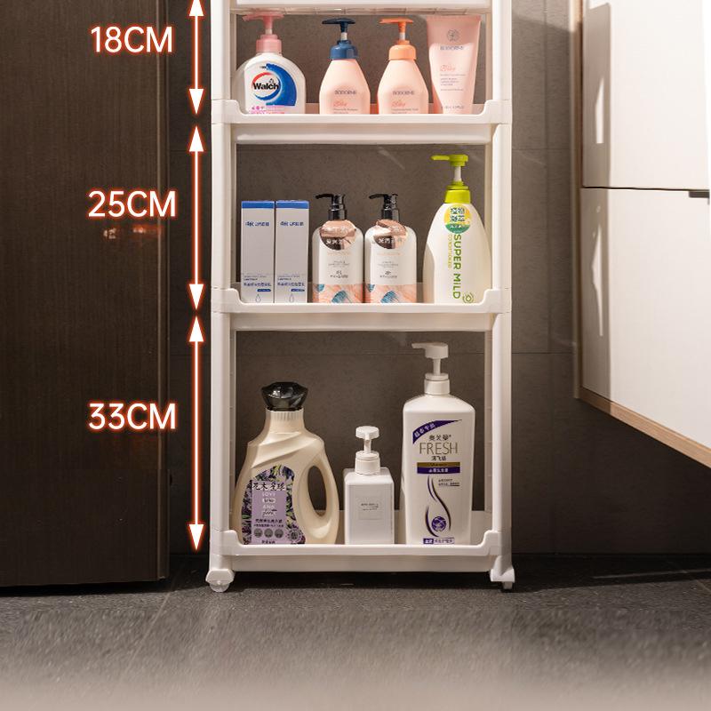 3/4 Layer Narrow Shelf Movable Storage Rack Behind Bathroom Door Toilet Gap Floor Trolley Bathroom Seam Shelf Kitchen Organizer