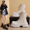 Thick-soled Martin Boots Women's Autumn New Lace-up Lapel Two Wear Martin Boots Short Boots Tooling Boots Rhubarb Boots