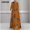 Spring and Autumn Women's Dress Cotton Linen Printed Shirt Dress Long Robe Long Dress Round Neck Vintage Long Sleeve Plus Size Dresses