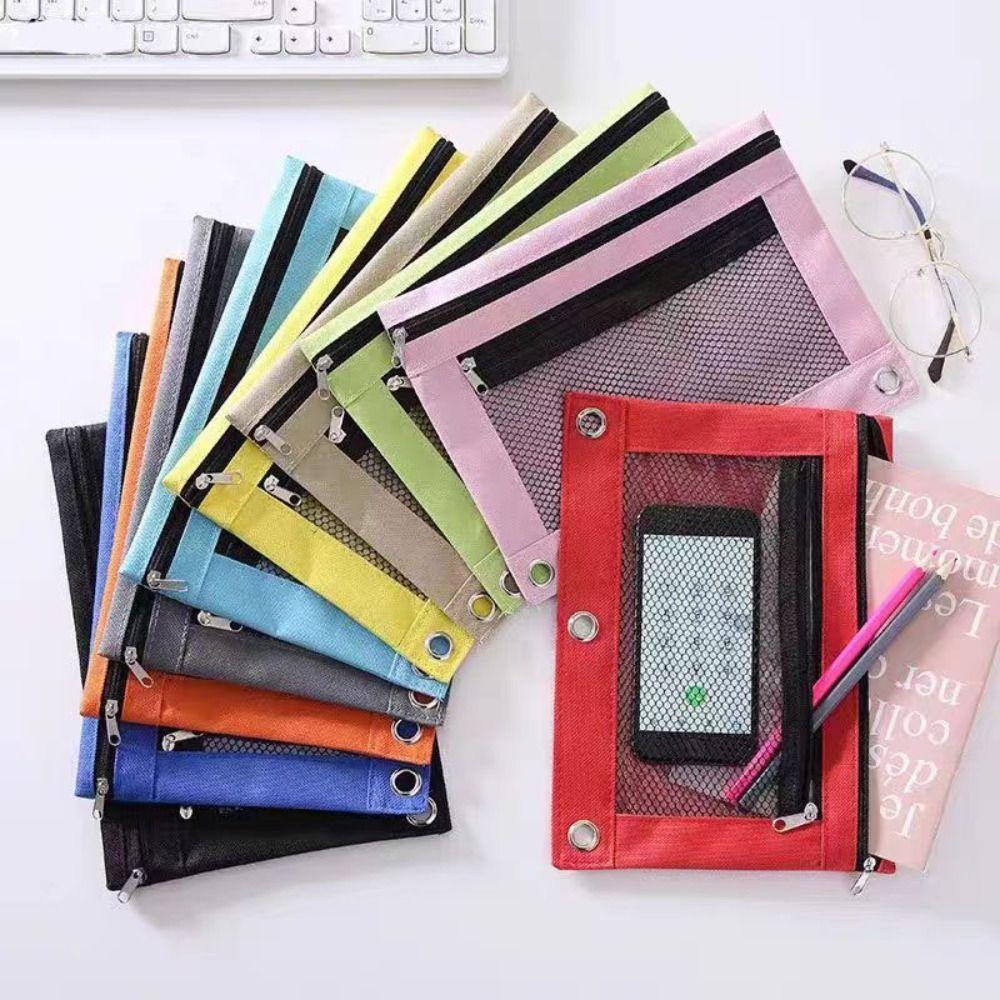 Practical Three Hole Pencil Case Pouch Portable Storage Bag Binder Pen Bag Binder Pocket School