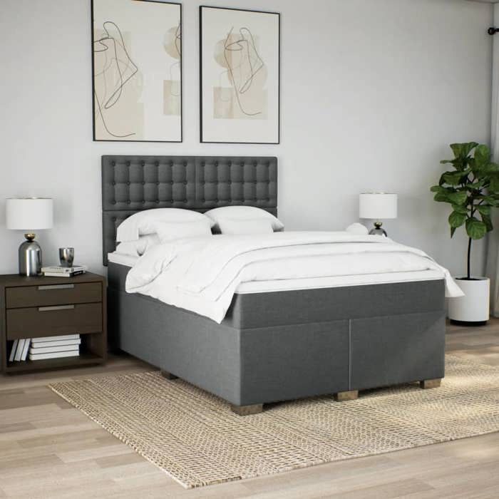 Maison Exclusive - Sommier à lattes de lit avec matelas Gris foncé 160x200cm Tissu