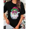 Christmas Casual Minimalist Santa Claus Graphic Round Neck Short Sleeve Women Clothes Festival Dress Up Adult T-shirt