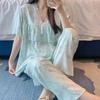 Short-sleeved trousers cotton and silk pajamas women's summer thin suit Japanese sweet anti-bumps can be worn outside cotton silk loungewear