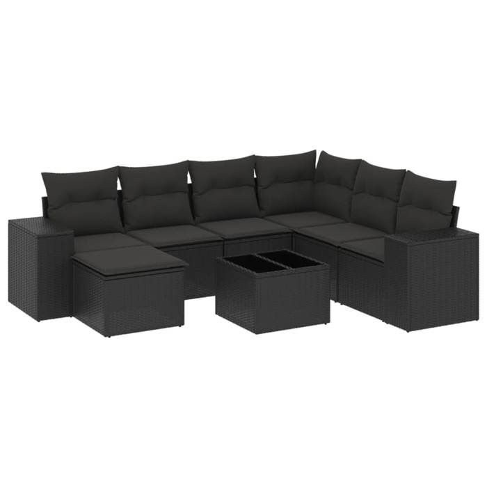 VidaXL Salon de Jardin avec Coussins 8 pcs, Canapés de Terrasse, Ensemble de Meubles de Patio, Mobilier d'Extérieur, Noir 3222904