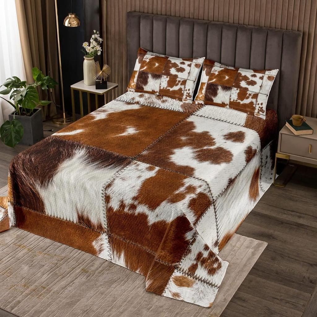 Комплект покрывала из коровьей шкуры Ферма Животное Мех Покрывало Квин/Двуспальный для Спальни Мальчика Девочки 2/3 шт. Западный Рустикальный Ковбой Фермерский Дом Комплект Лоскутного Одеяла