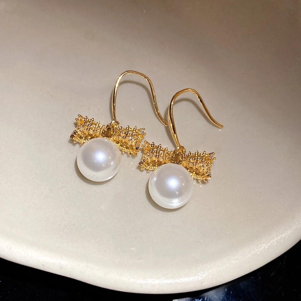 Shell Beads Bow Pearl Long Earrings Wedding Bride Ear Hook Exquisite Drop Earrings Female