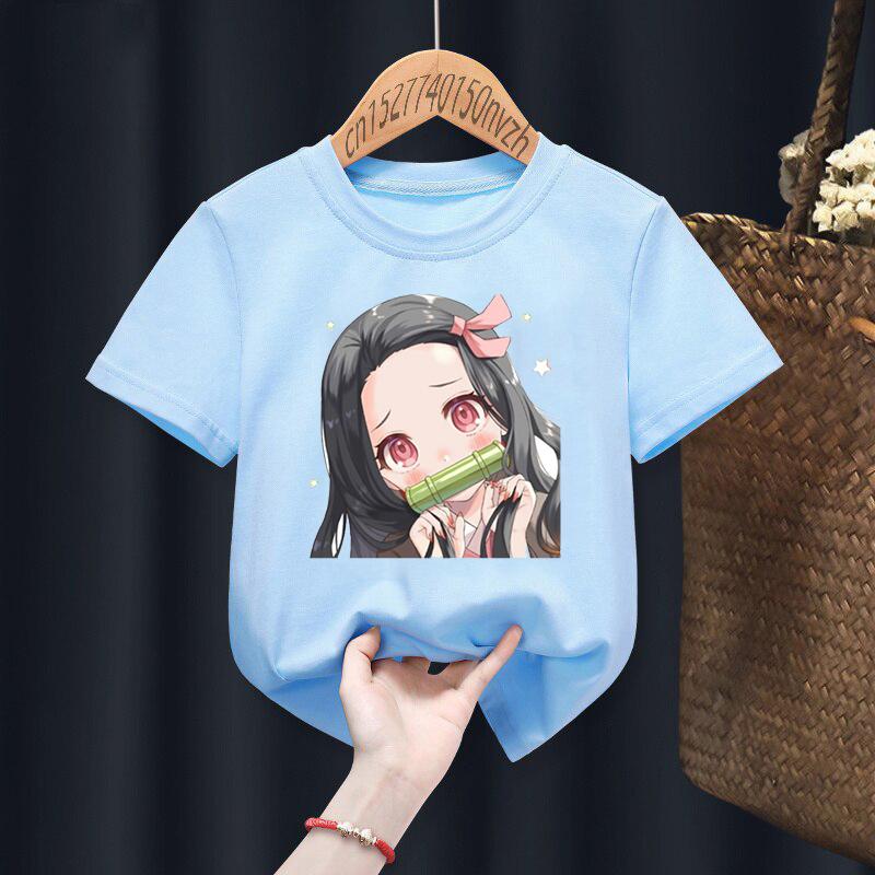 Nezuko Kamado Kimetsu No Yaiba 3D Print Детские футболки Детская одежда для малышей Черная кавайная одежда Футболки для мальчиков и девочек