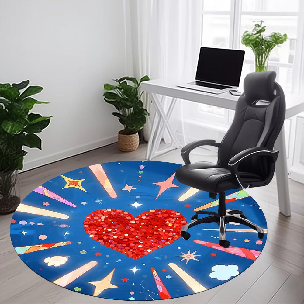 1pc Heart Stars Office Round Area Rug, Mat Suitable ForOffice, Under Office Chairs Bedroom Living Room Home Decor, Room Deco