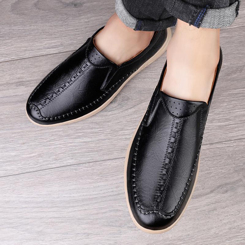 Мужская повседневная обувь большого размера, кожаная мужская обувь ручной работы на плоской подошве, кожаная прогулочная мужская обувь-лодочка, обувь из коровьей кожи