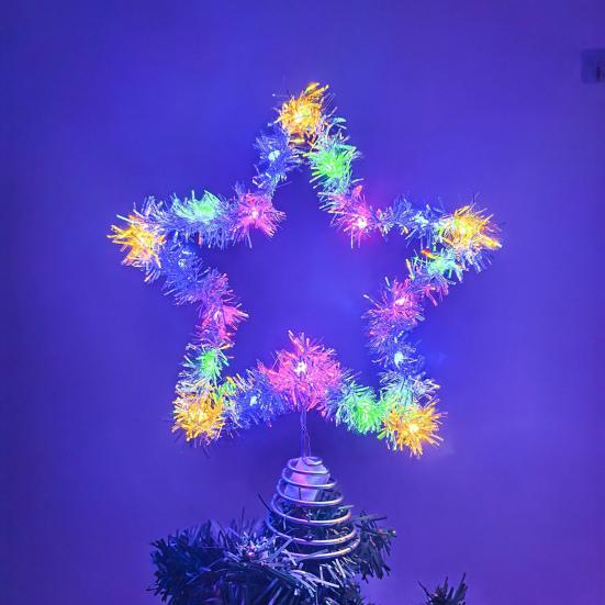 Christmas Tree Topper Star Lighted Star Decoration with Spiral Wire Base Xmas Tree Glittery Star for Festive Home Parties Decor