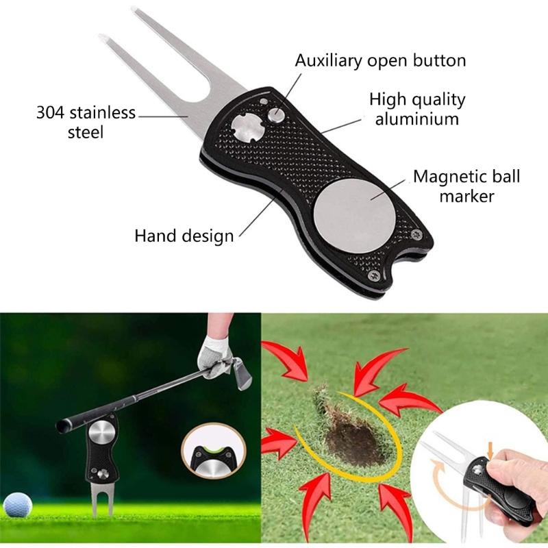 Multi-in-1 Golf Club Cleaning Set Microfiber Towel Brush Divot Tool Line Marker and Pitch Repair Tool for Men Women