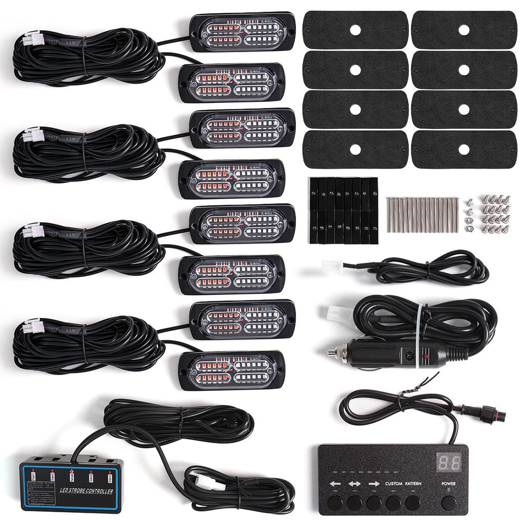 8-в-1 светодиодный светильник для гриля автомобиля, стробоскоп, красный, синий, аварийный, умный, с дистанционным управлением, для автомобиля, грузовика, прицепа, фургона, проблесковый маячок, решетка безопасности 12 В 24 В