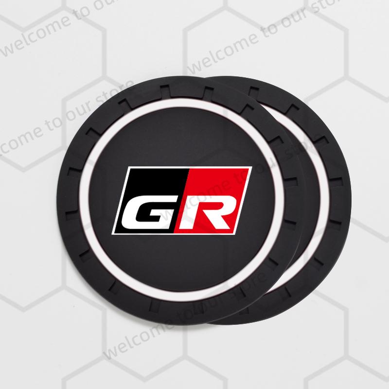 ACS2 2pcs For Toyota GR Sport RAV4 Yaris Camry Corolla C-HR Emblem Car Coaster Water Cup Slot Non-Slip Pad Auto Interior Accessories