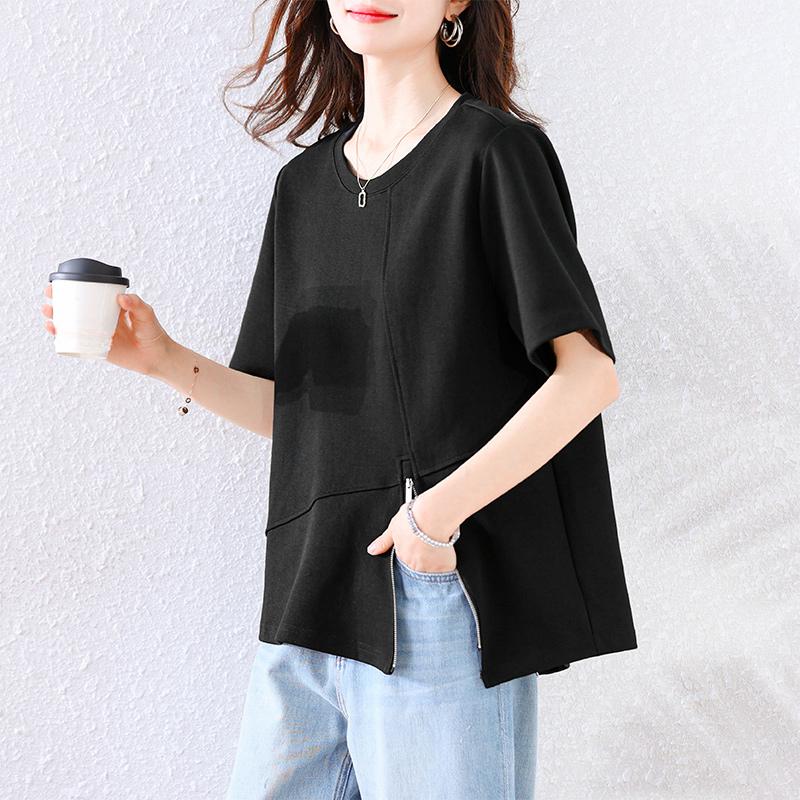 Dimanaf 2025 Новые летние футболки больших размеров, модные женские асимметричные свободные топы с коротким рукавом