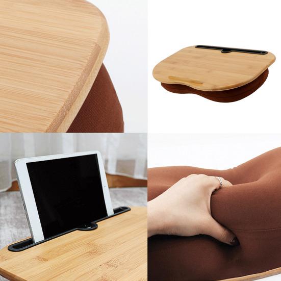 Bamboo Bed Table with Cushion Base Anti-Slip Plugs Laptop Tablet Folding Desk Sturdy Natural Bamboo Surface Bed Tray