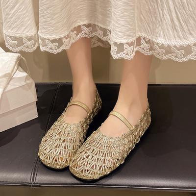 Женские летние туфли на плоской подошве, тканые, с квадратным носком, с вырезами, дышащие, с мелким вырезом, сандалии Мэри Джейн с юбкой, одинарные туфли