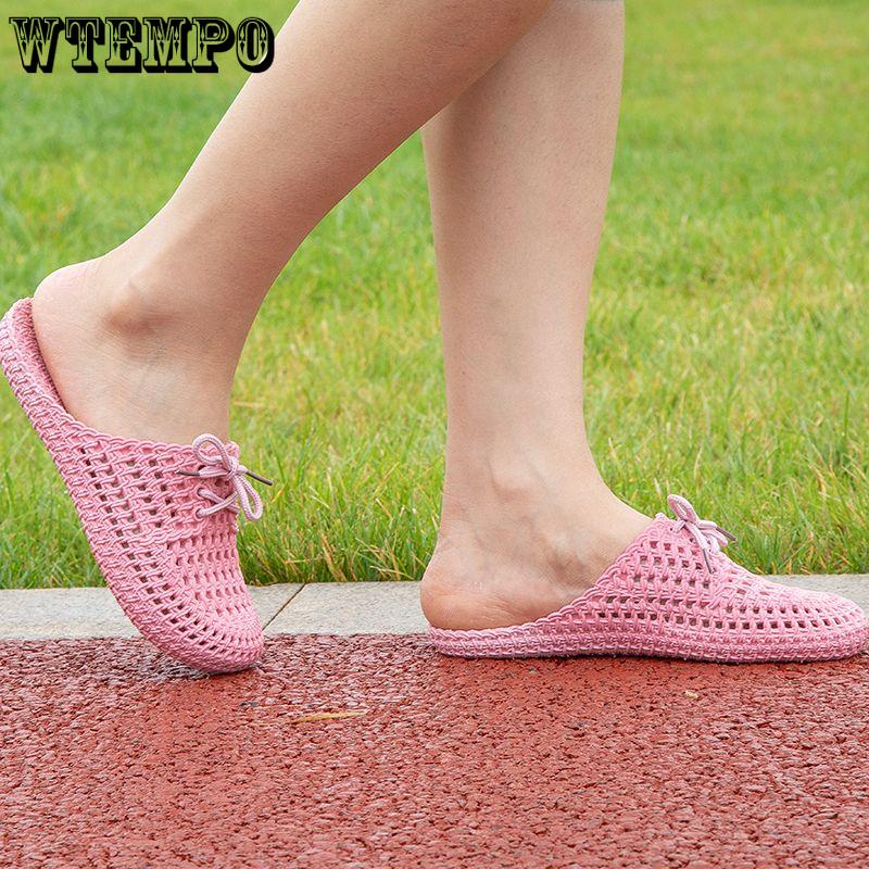 PVC Slides Women's Outer Wear Holey Shoes Summer Soft Bottom Thick Bottom Sandals Home Bathroom Hollow Wrapped Toe Slipper Outdoor Beach Flip-flops