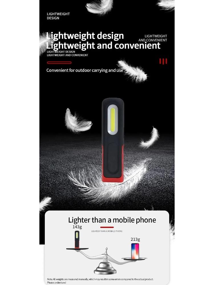Portable USB Rechargeable Work Light Magnetic COB LED Flashlight Hanging Lamp with Built-in Battery Camping Torch