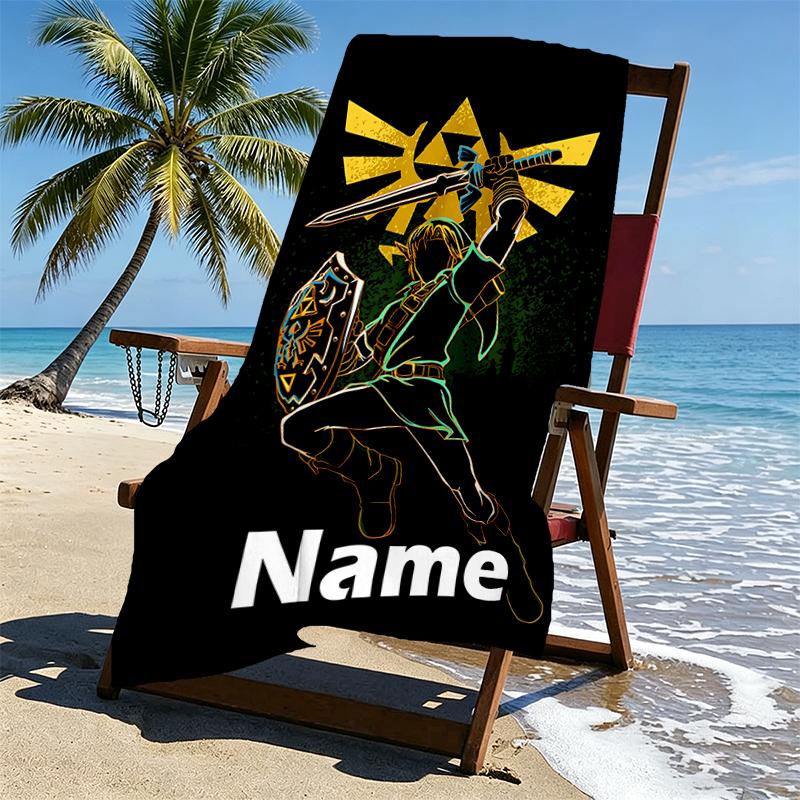 Custom Name Personalized The Legend of Zelda Print Beach Towel, for Trip Camping Beach Party Home Decor, Birthday Gift for Family & Friends