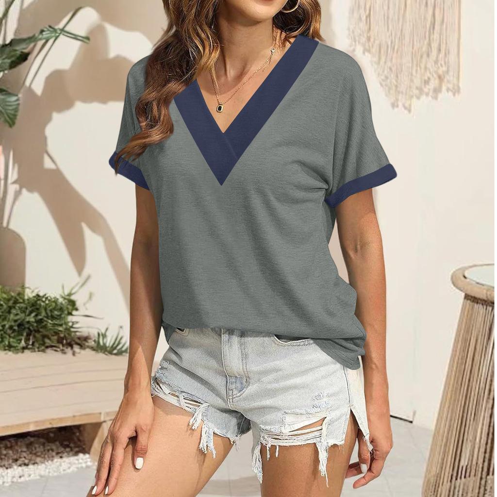 Women's Casual Loose V-neck Short-sleeved Shirt Short-sleeved Top