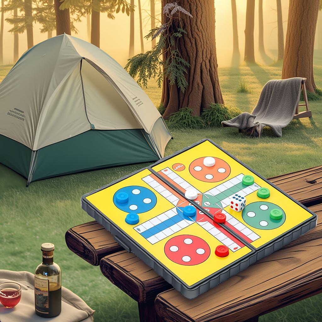 Portable Folding LUDO Board Game Set for 2-4 Players Ideal for Family Camping Team Building Party Travel Flight Chess Board Game