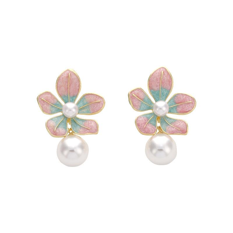 Эмаль большой цветок искусственный жемчуг корейский дизайн серьги-подвески преувеличенные свадебные украшения аксессуары рождественский подарок