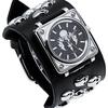 Luxury Square Dial Metal Skull Street Punk Rock Gothic Vintage Retro Quartz Watch Band PU Leather Men Halloween Wristband Bracelet Bangle