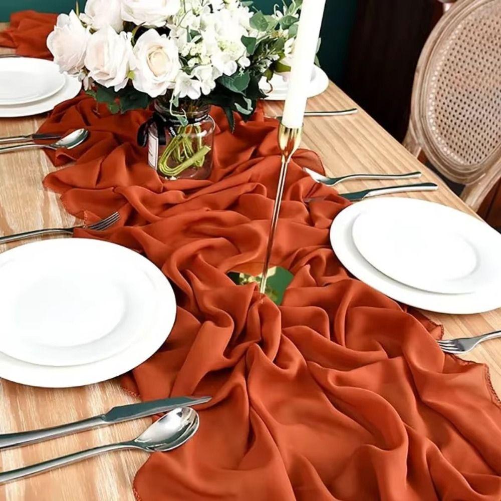 Reusable Chiffon Table Runner Solid Color Wedding Table Runner  Dinning Table