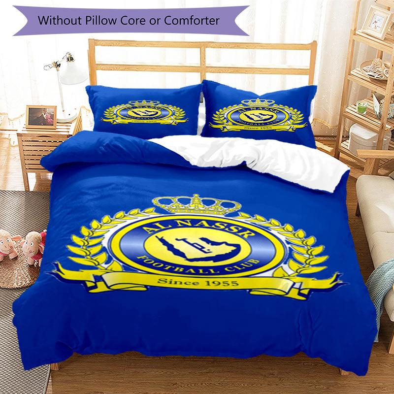 Al-Nassr Football Club Crest Printed Pattern Duvet Cover Set – includes 1 duvet cover and 2 matching pillowcases Bedroom decor Christmas gifts