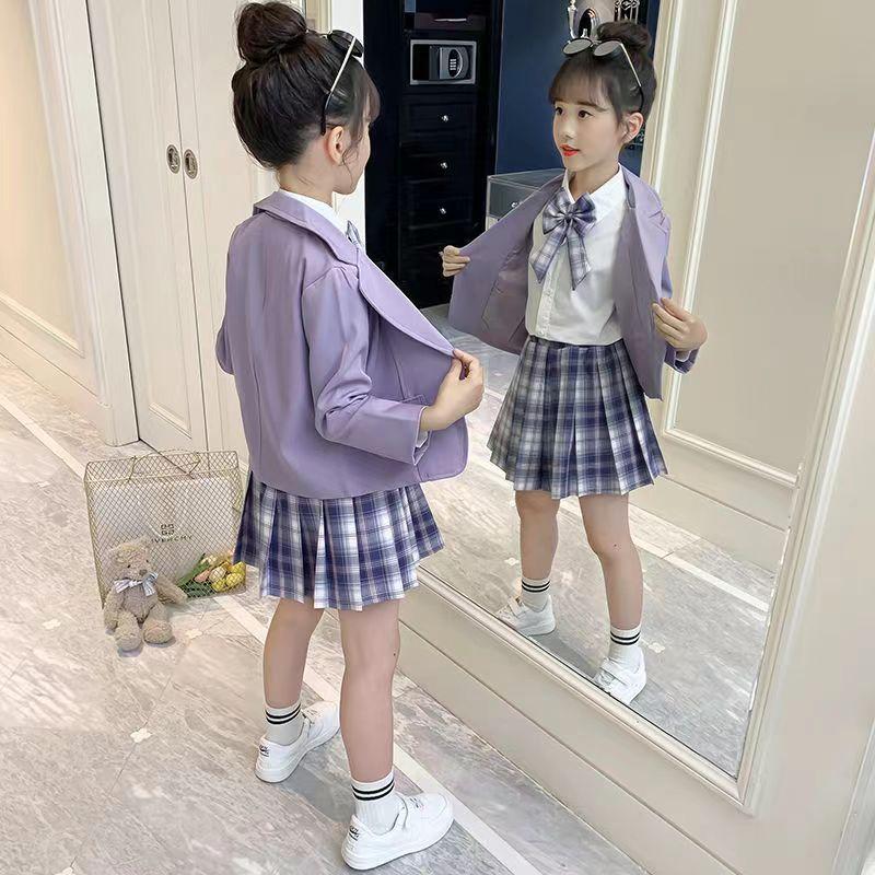 Весенне-осенний костюм для девочек, детская юбка из трех частей, весенняя школьная форма JK, юбка принцессы