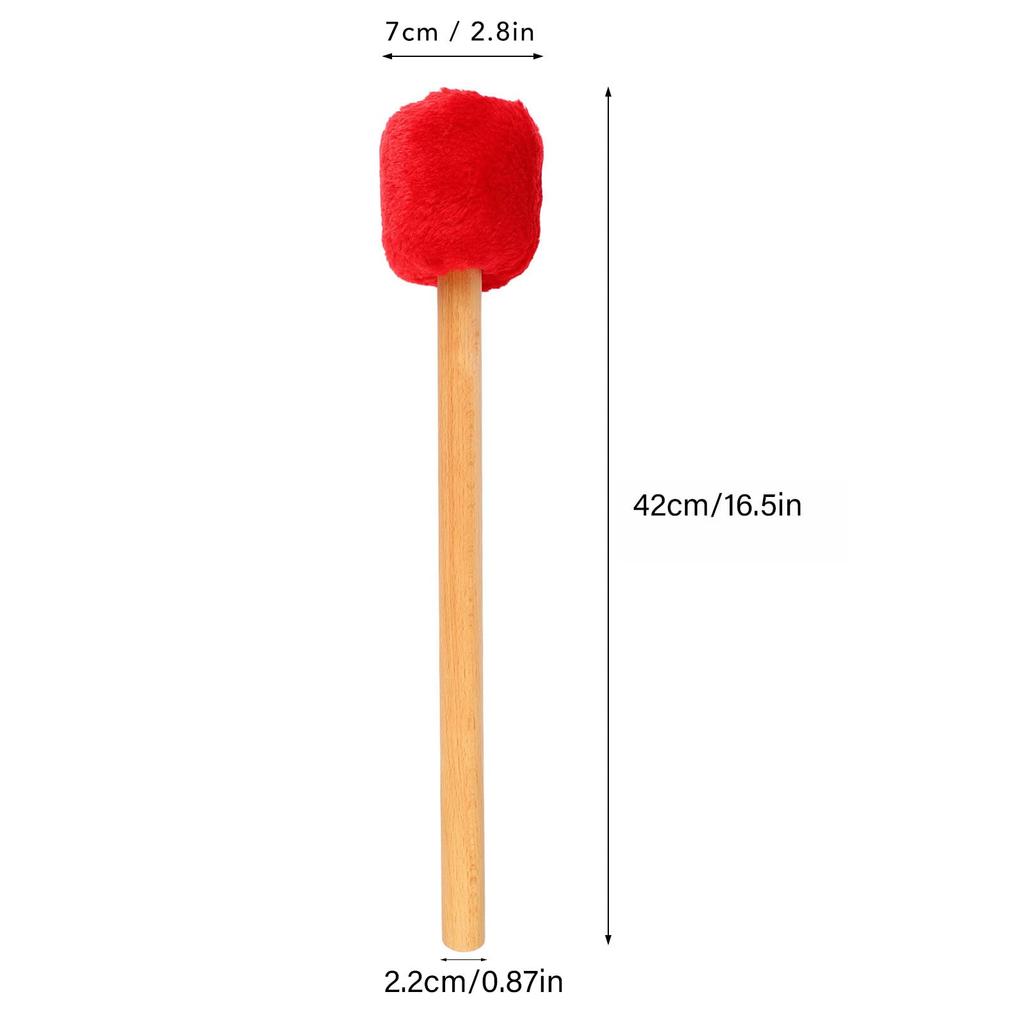 Drumstick Mallets for Bass Drums, Wooden Handles, Non-Slip, Suitable for Bass Drums, Symphony Drums, and Gongs (Red)