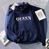 Женские худи Queen Высокое качество Цветочный принт с буквами С капюшоном Пуловер Женская городская повседневная мода Теплое худи