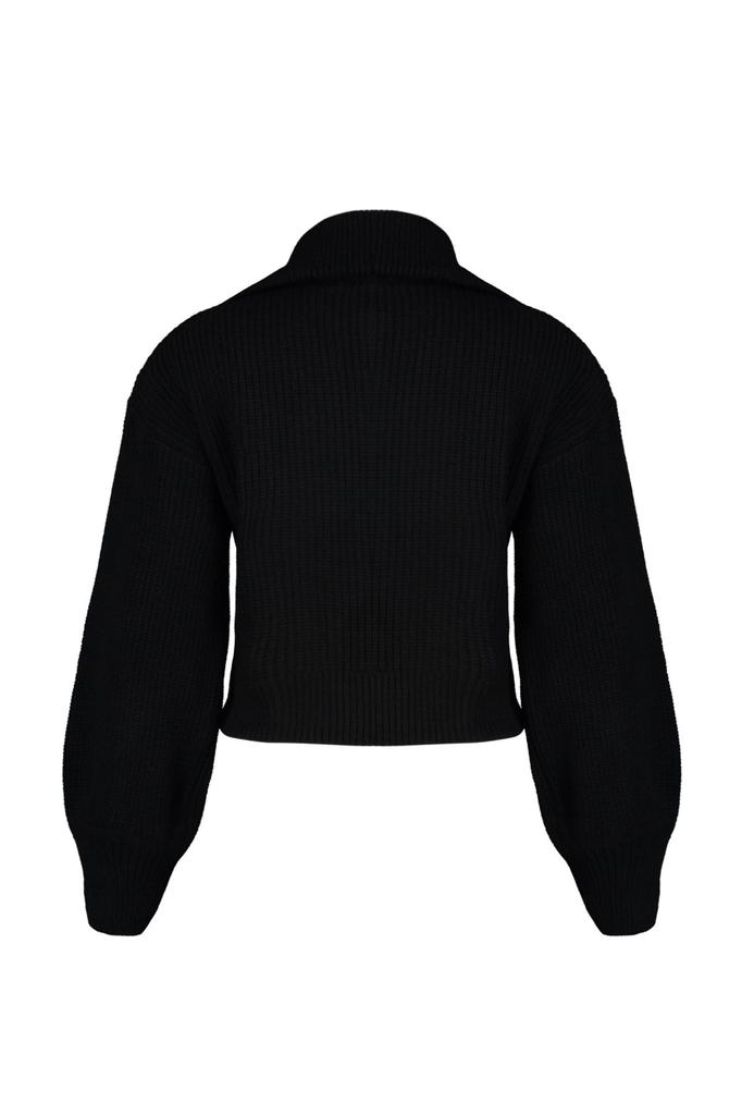 Женский элегантный кардиган, черный укороченный трикотажный кардиган на молнии