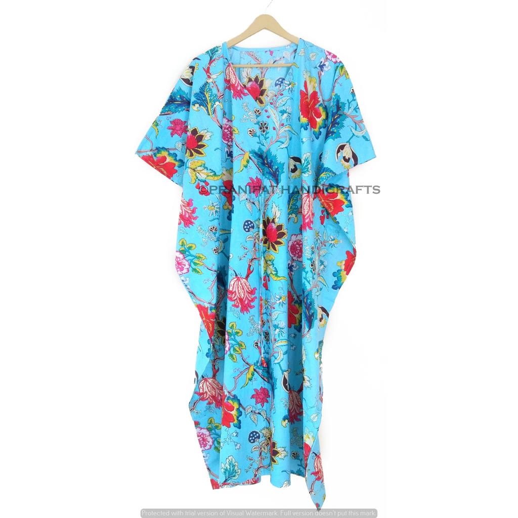 Индийское бирюзовое длинное хлопковое платье с цветочным принтом плюс макси женское платье-кафтан CKFTN-SCRN-FULL-BUYIT-050