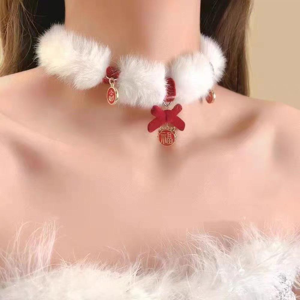 Santa Claus Christmas Plush Choker Christmas Tree Xmas Clavicle Chain  Jewelry Accessories