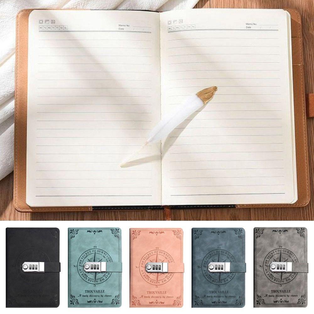 PU Leather Notepad With Password Lock Diary Notebook Creative School Office Supplies