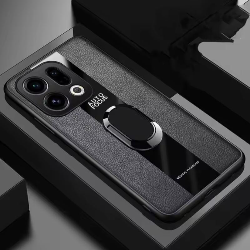 Пластиковый чехол из ПУ кожи для телефона OPPO Find X9 Pro с магнитной металлической подставкой-кольцом, противоударная мягкая крышка для OPPO Find X9Pro