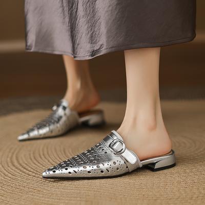 Модные женские мюли с острым носком, с ремешком на пятке, на шпильке, сандалии 2025 лето, новая обувь на низком каблуке для женщины, шлепанцы женские