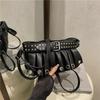 Модная женская сумка на плечо в стиле Y2k с заклепками, дизайн с пряжкой-ремнем для юбки с рюшами, изысканная универсальная сумка, крутая металлическая сумка через плечо