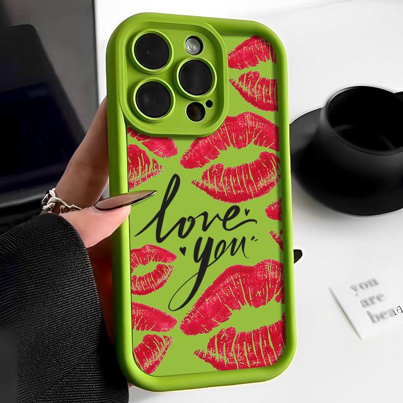 Мягкий чехол для телефона TPU с рисунком Love Lips для iPhone 16 Pro Max 15 Plus 14 Pro 13 12 11 XR XS 8 7, защита объектива, противоударный матовый бампер