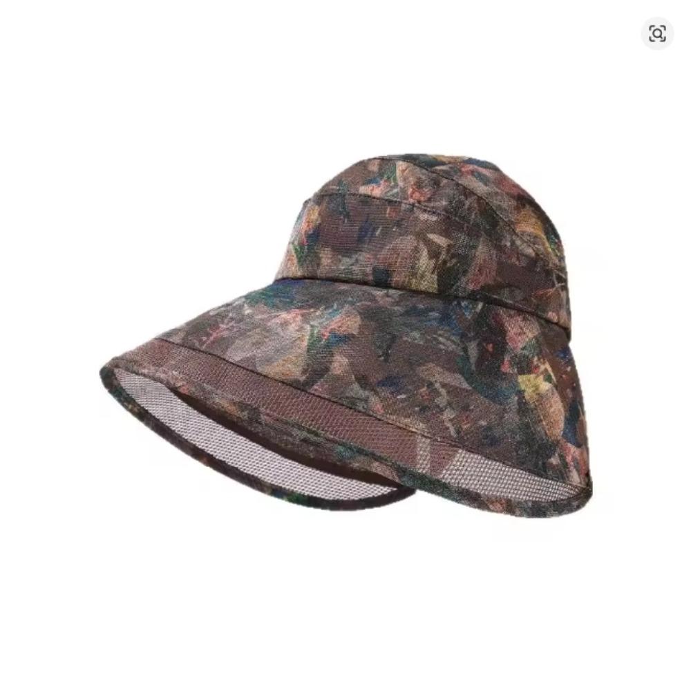 Fashion Adjustable Flower Empty Top Cap Polyester Breathable Anti-Sun Fisherman Hat Mesh Leaf Large Brim Sun Hat Leisure