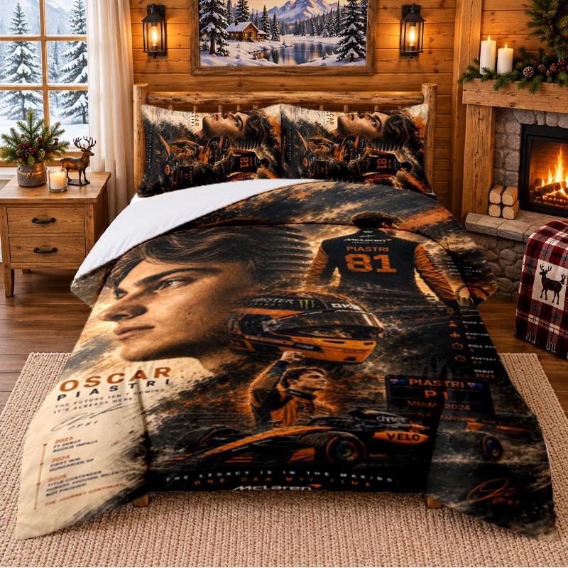 Printed 3Pcs Bedding Set Oscar Piastri Pattern Bed Sheet Pillowcase For Bedroom Decor