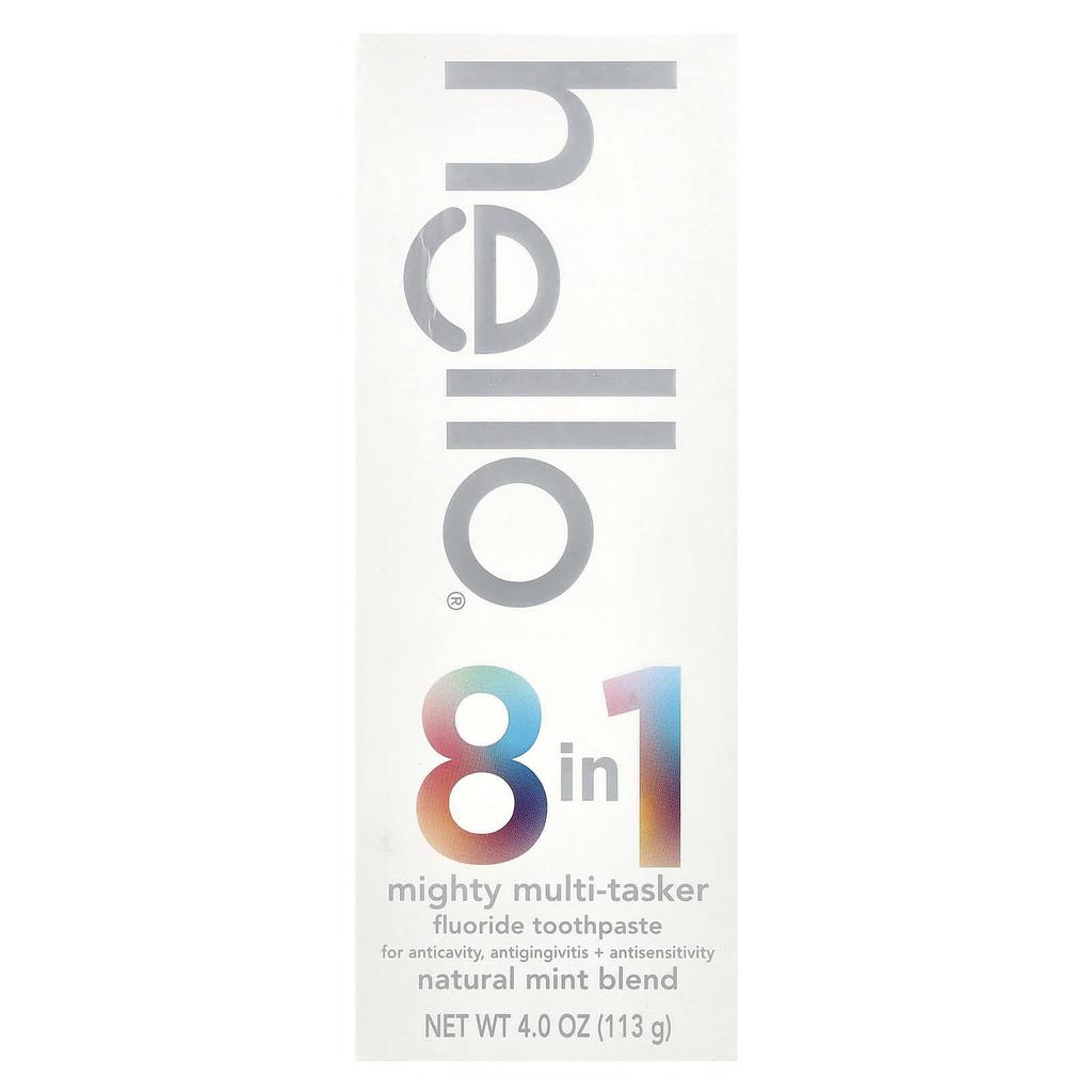 Hello 8 In 1 Mighty Multi-Tasker Fluoride Toothpaste, Natural Mint Blend, 4 Oz (113 G)
