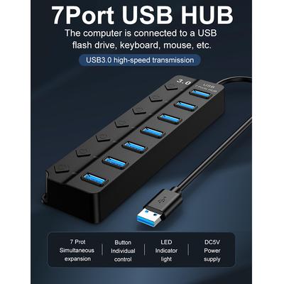 7-портовый USB 3.0 хаб, многопортовый USB-разветвитель, USB-хаб, USB-разветвитель для ноутбука, мобильного жесткого диска, высокоскоростная передача данных 5 Гбит/с