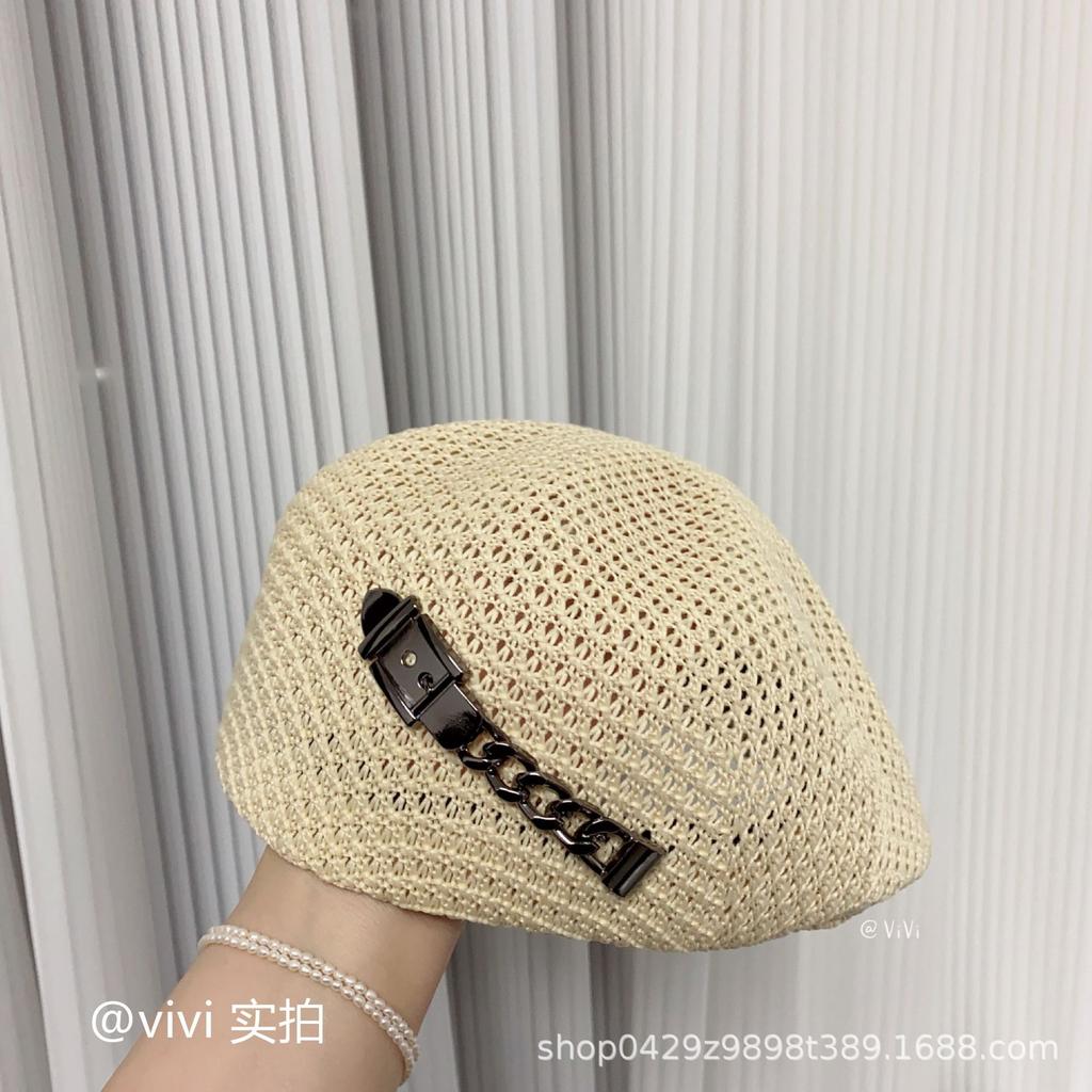 Spring and summer mesh heavy industry breathable thin forward hat female haute couture temperament show face small Hepburn wind duck tongue beret