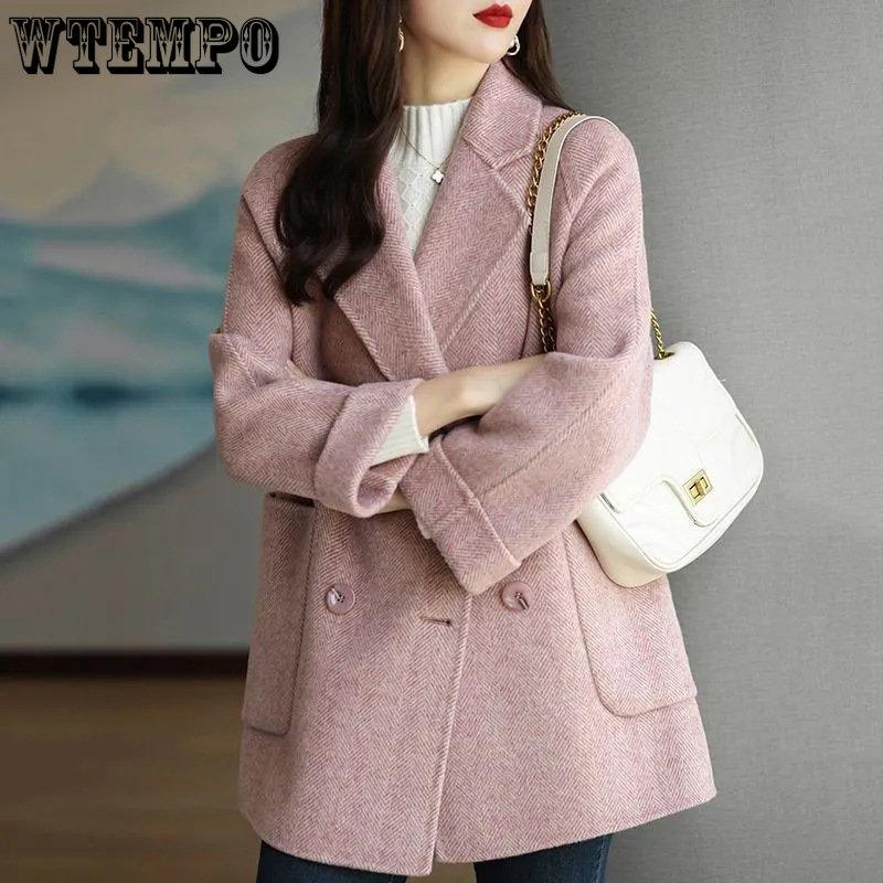 Женские зимние пальто, модное шерстяное и смесовое пальто, женское элегантное однотонное толстое пальто, офисная женская двубортная длинная куртка